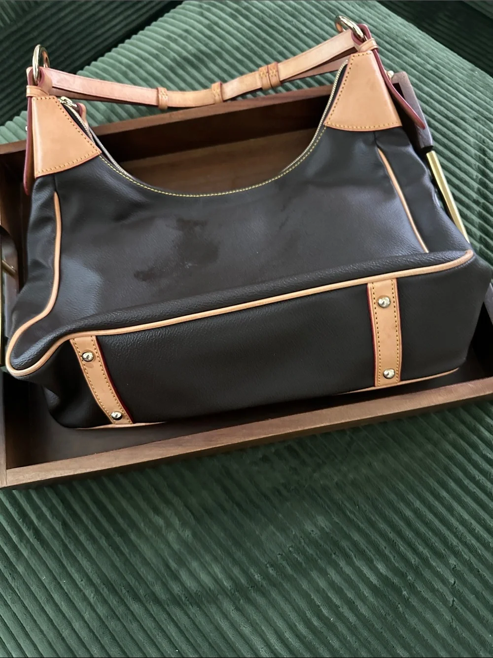Dooney & Bourke Brown Leather Shoulder Bag with Tan Trim